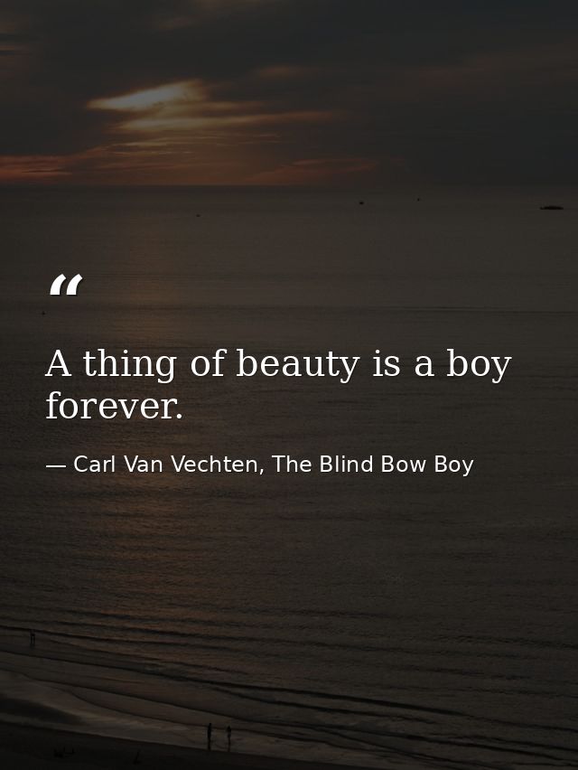 A thing of beauty is a boy forever. — Carl Van Vechten, The Blind Bow Boy