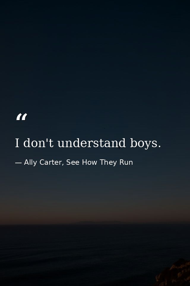 I don't understand boys. — Ally Carter, See How They Run