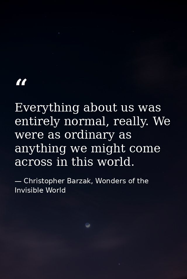 Everything about us was entirely normal, really. We were as ordinary as anything we might come across in this world. — Christopher Barzak, Wonders of the Invisible World