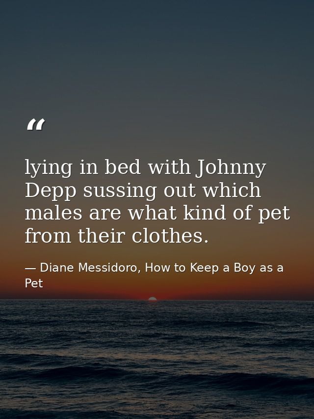 lying in bed with Johnny Depp sussing out which males are what kind of pet from their clothes. — Diane Messidoro, How to Keep a Boy as a Pet