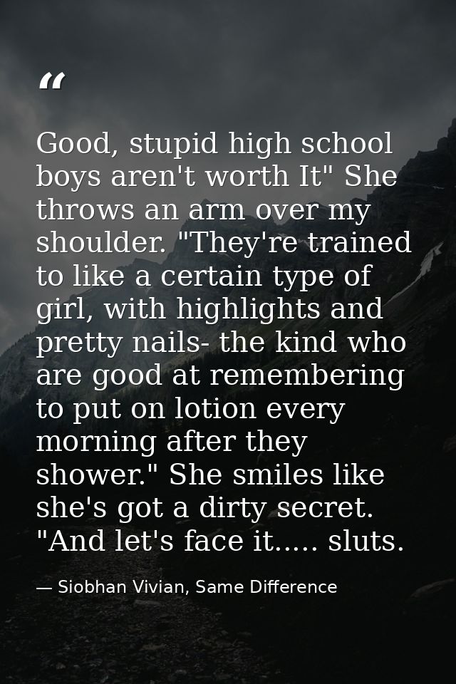 Good, stupid high school boys aren't worth It" She throws an arm over my shoulder. "They're trained to like a certain ty — Siobhan Vivian, Same Difference