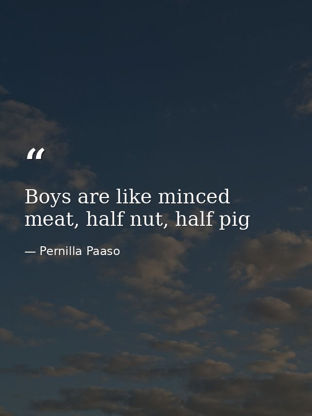 Boys are like minced meat, half nut, half pig — Pernilla Paaso