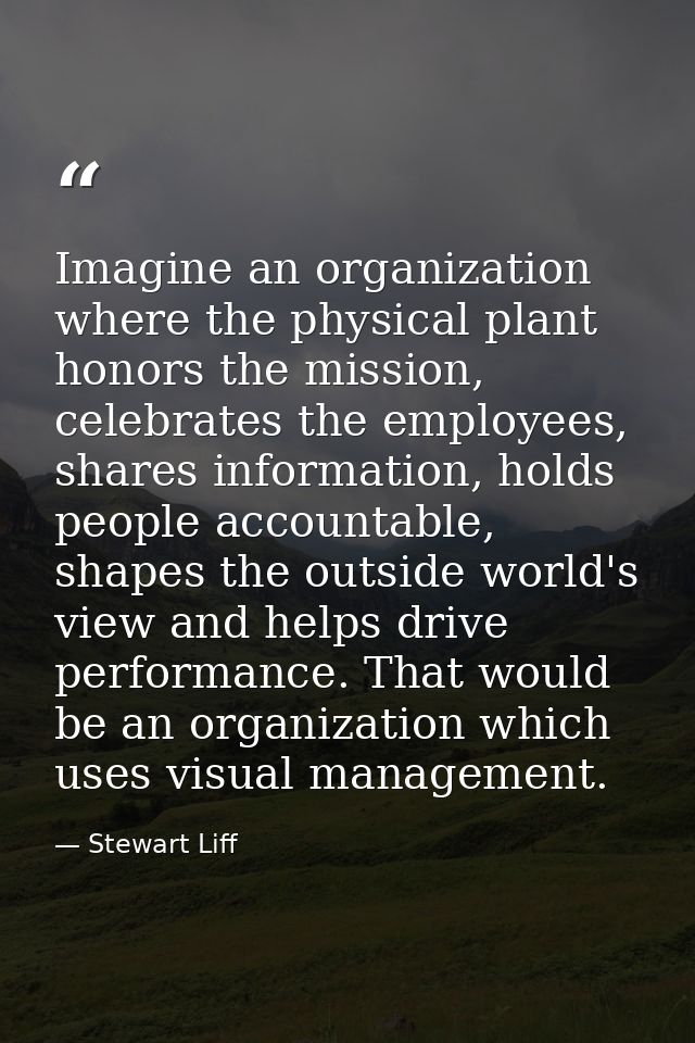 Imagine an organization where the physical plant honors the mission, celebrates the employees, shares information, holds — Stewart Liff