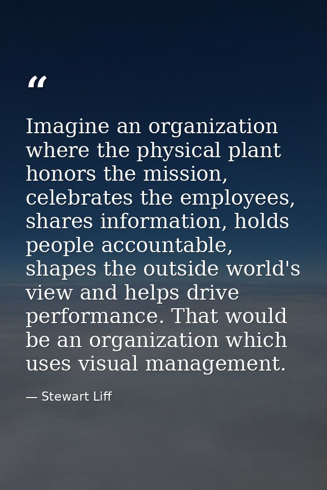 Imagine an organization where the physical plant honors the mission, celebrates the employees, shares information, holds — Stewart Liff