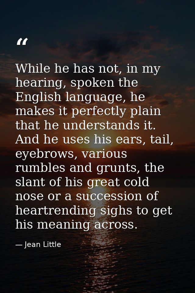 While he has not, in my hearing, spoken the English language, he makes it perfectly plain that he understands it. And he — Jean Little