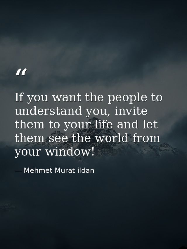 If you want the people to understand you, invite them to your life and let them see the world from your window! — Mehmet Murat ildan