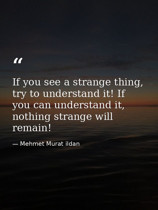 If you see a strange thing, try to understand it! If you can understand it, nothing strange will remain! — Mehmet Murat ildan
