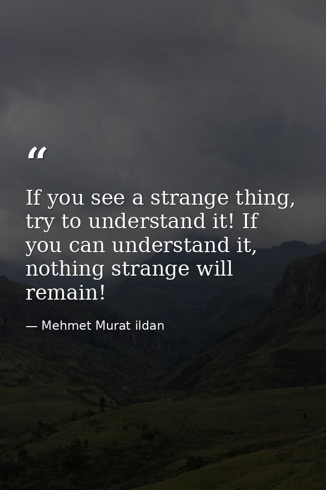 If you see a strange thing, try to understand it! If you can understand it, nothing strange will remain! — Mehmet Murat ildan