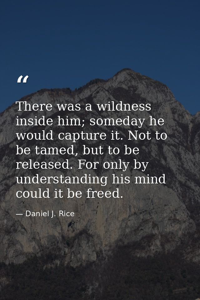There was a wildness inside him; someday he would capture it. Not to be tamed, but to be released. For only by understan — Daniel J. Rice