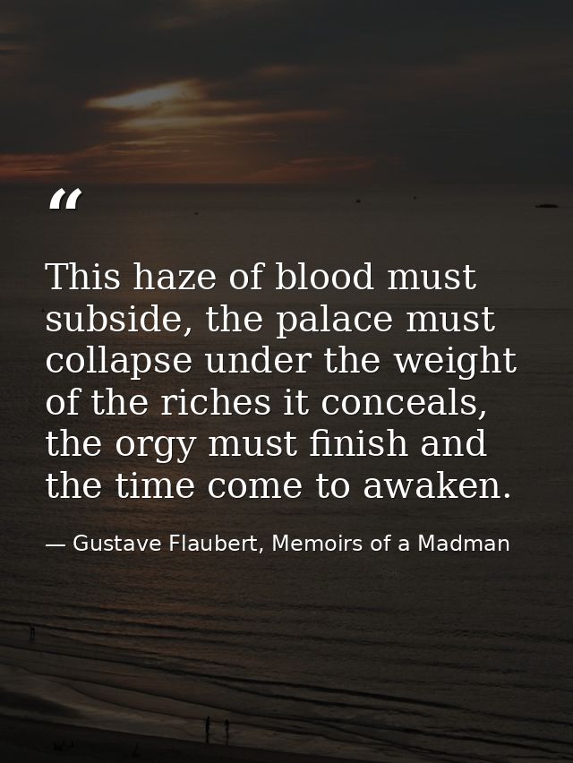 This haze of blood must subside, the palace must collapse under the weight of the riches it conceals, the orgy must fini — Gustave Flaubert, Memoirs of a Madman