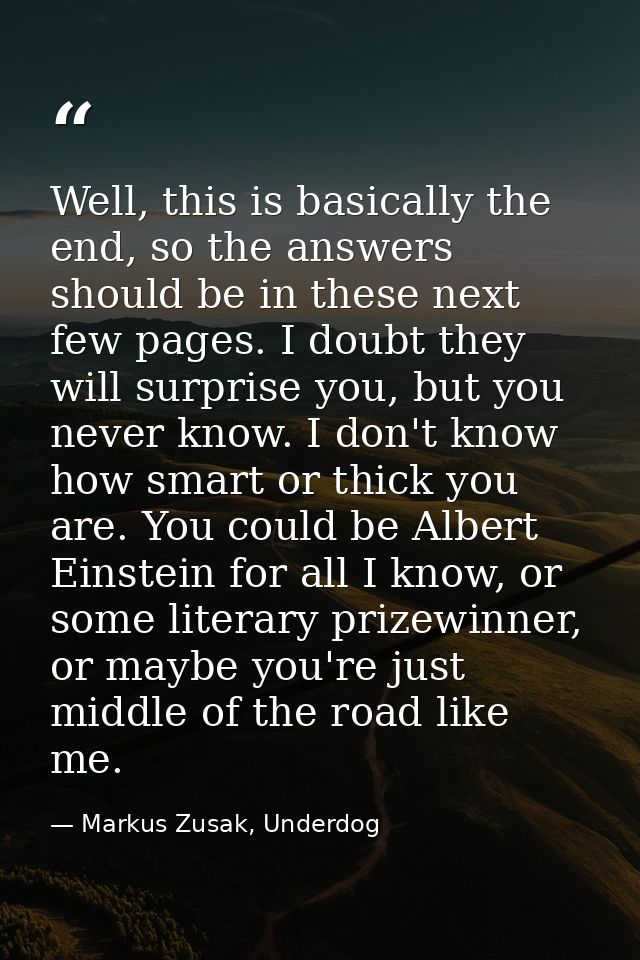 Well, this is basically the end, so the answers should be in these next few pages. I doubt they will surprise you, but y — Markus Zusak, Underdog