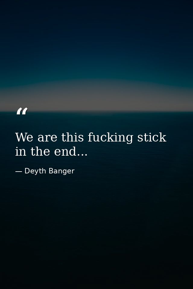 We are this fucking stick in the end... — Deyth Banger