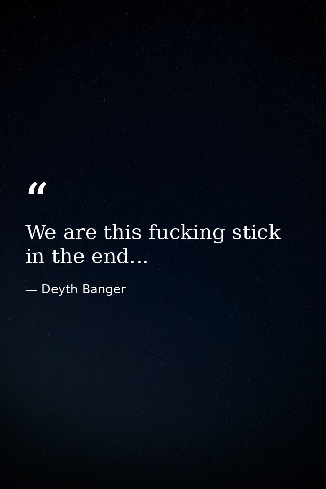 We are this fucking stick in the end... — Deyth Banger