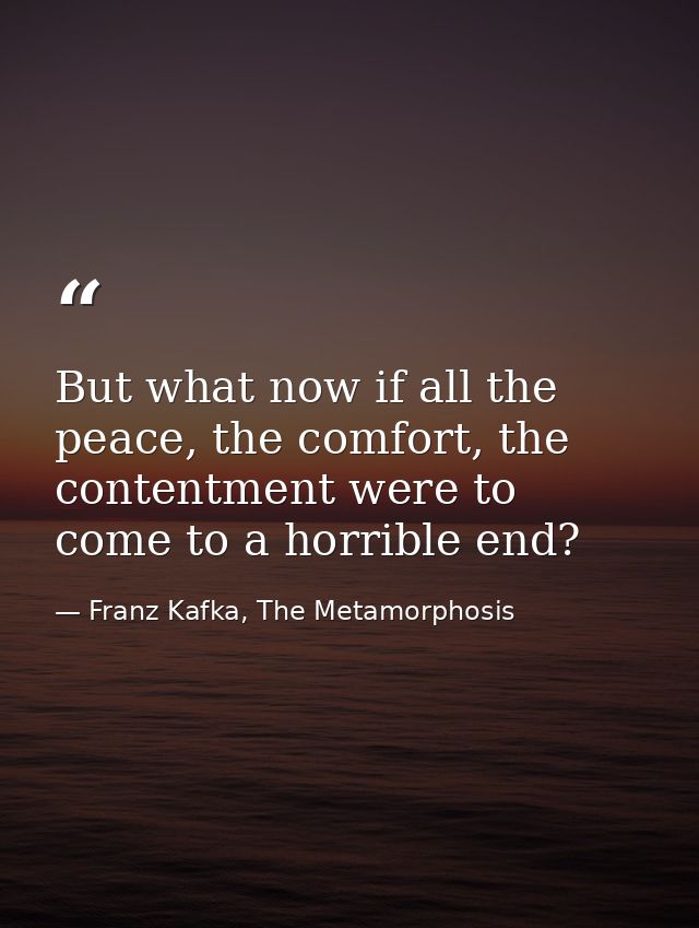But what now if all the peace, the comfort, the contentment were to come to a horrible end? — Franz Kafka, The Metamorphosis