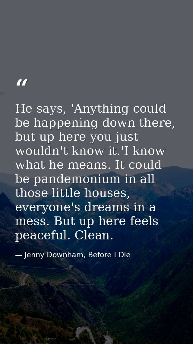 He says, 'Anything could be happening down there, but up here you just wouldn't know it.'I know what he means. It could  — Jenny Downham, Before I Die