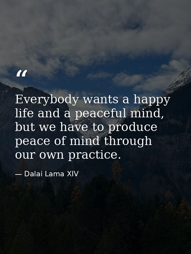 Everybody wants a happy life and a peaceful mind, but we have to produce peace of mind through our own practice. — Dalai Lama XIV