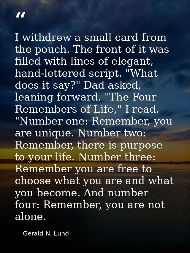 I withdrew a small card from the pouch. The front of it was filled with lines of elegant, hand-lettered script. "What do — Gerald N. Lund
