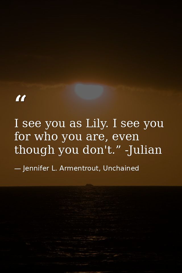 I see you as Lily. I see you for who you are, even though you don't.” -Julian — Jennifer L. Armentrout, Unchained