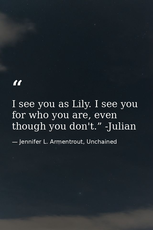 I see you as Lily. I see you for who you are, even though you don't.” -Julian — Jennifer L. Armentrout, Unchained