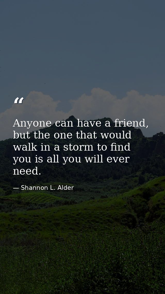 Anyone can have a friend, but the one that would walk in a storm to find you is all you will ever need. — Shannon L. Alder