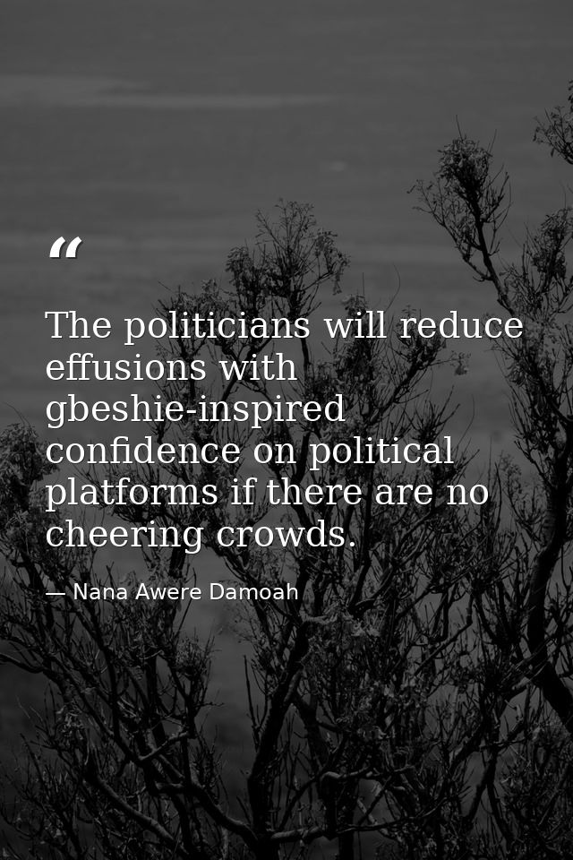 The politicians will reduce effusions with gbeshie-inspired confidence on political platforms if there are no cheering c — Nana Awere Damoah