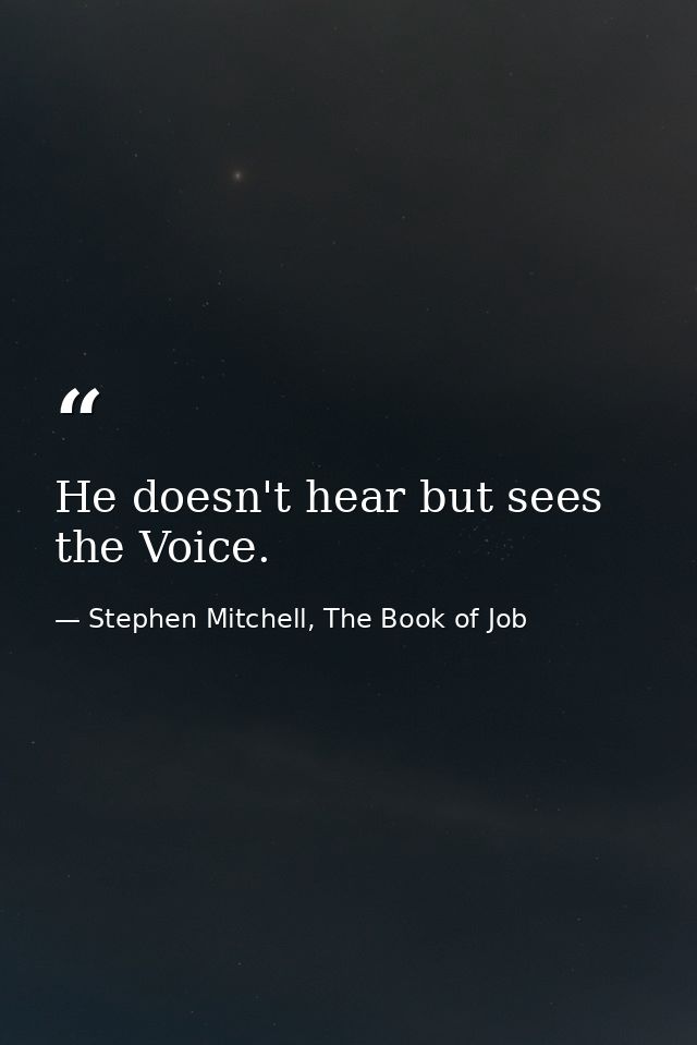 He doesn't hear but sees the Voice. — Stephen Mitchell, The Book of Job
