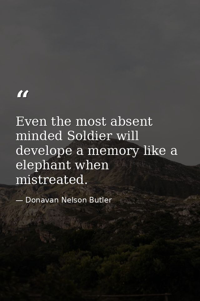 Even the most absent minded Soldier will develope a memory like a elephant when mistreated. — Donavan Nelson Butler