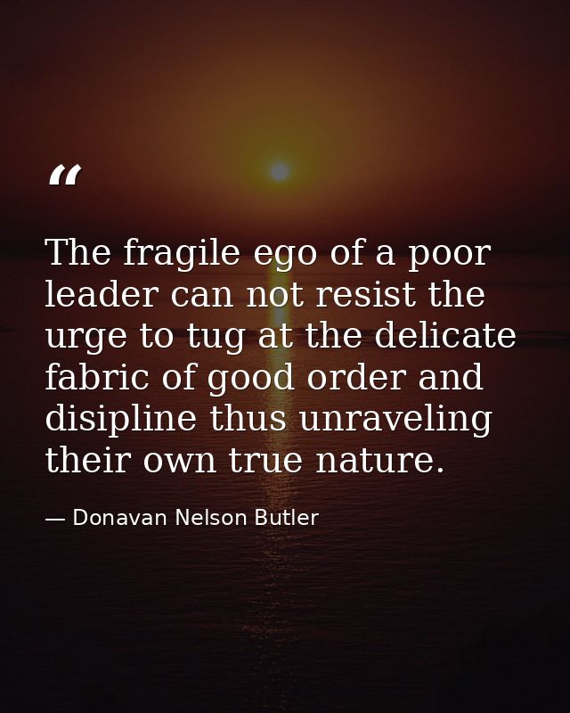 The fragile ego of a poor leader can not resist the urge to tug at the delicate fabric of good order and disipline thus  — Donavan Nelson Butler