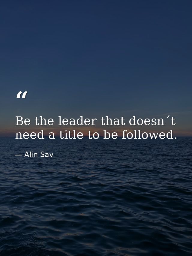 Be the leader that doesn´t need a title to be followed. — Alin Sav