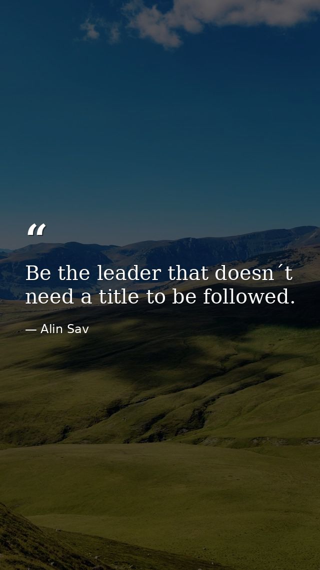 Be the leader that doesn´t need a title to be followed. — Alin Sav