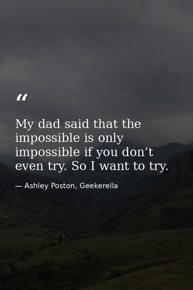 My dad said that the impossible is only impossible if you don’t even try. So I want to try. — Ashley Poston, Geekerella