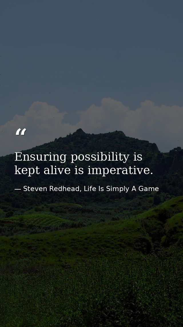 Ensuring possibility is kept alive is imperative. — Steven Redhead, Life Is Simply A Game