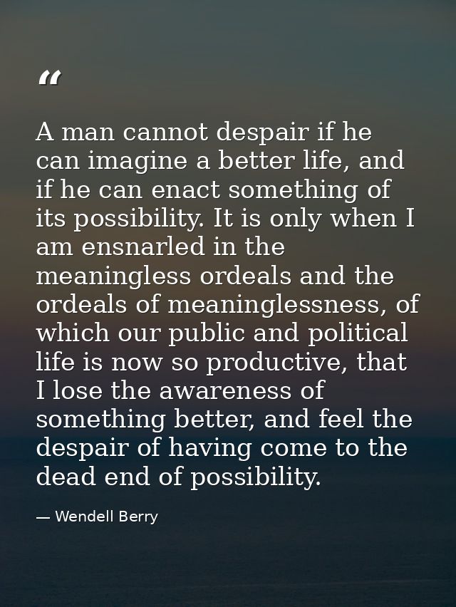 A man cannot despair if he can imagine a better life, and if he can enact something of its possibility. It is only when  — Wendell Berry