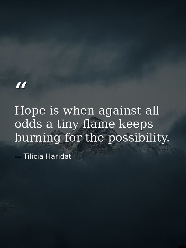 Hope is when against all odds a tiny flame keeps burning for the possibility. — Tilicia Haridat