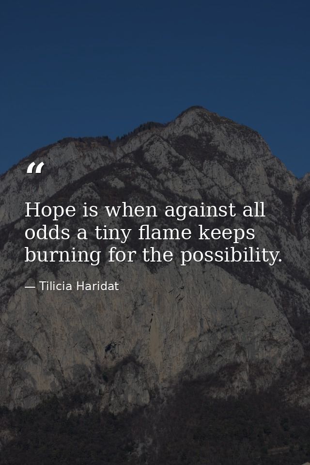 Hope is when against all odds a tiny flame keeps burning for the possibility. — Tilicia Haridat