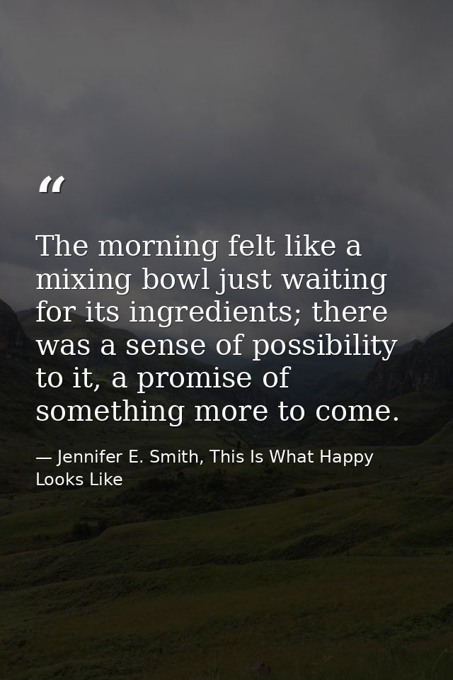 The morning felt like a mixing bowl just waiting for its ingredients; there was a sense of possibility to it, a promise  — Jennifer E. Smith, This Is What Happy Looks Like