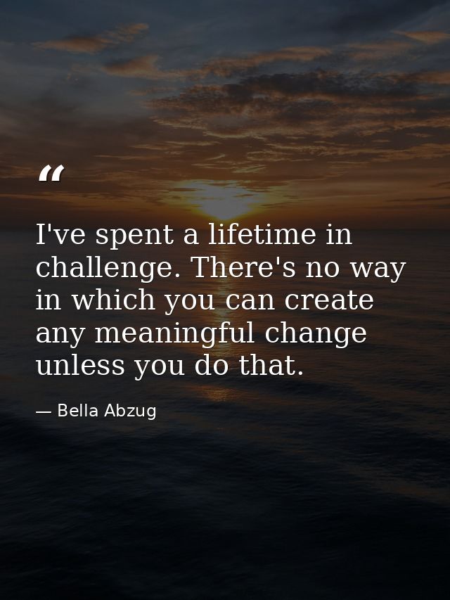 I've spent a lifetime in challenge. There's no way in which you can create any meaningful change unless you do that. — Bella Abzug