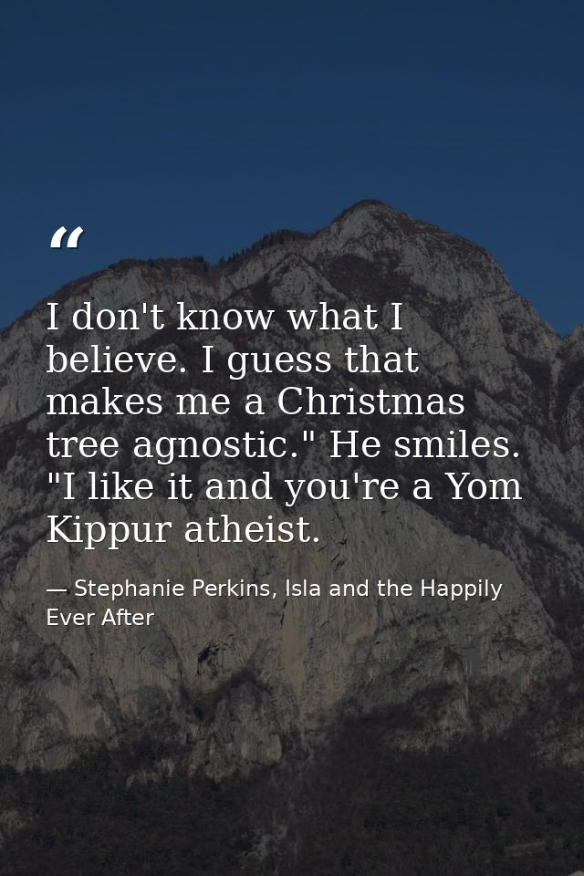 I don't know what I believe. I guess that makes me a Christmas tree agnostic." He smiles. "I like it and you're a Yom Ki — Stephanie Perkins, Isla and the Happily Ever After