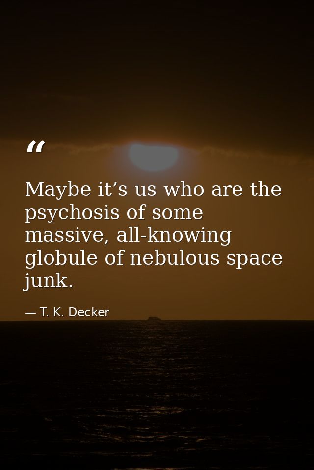 Maybe it’s us who are the psychosis of some massive, all-knowing globule of nebulous space junk. — T. K. Decker
