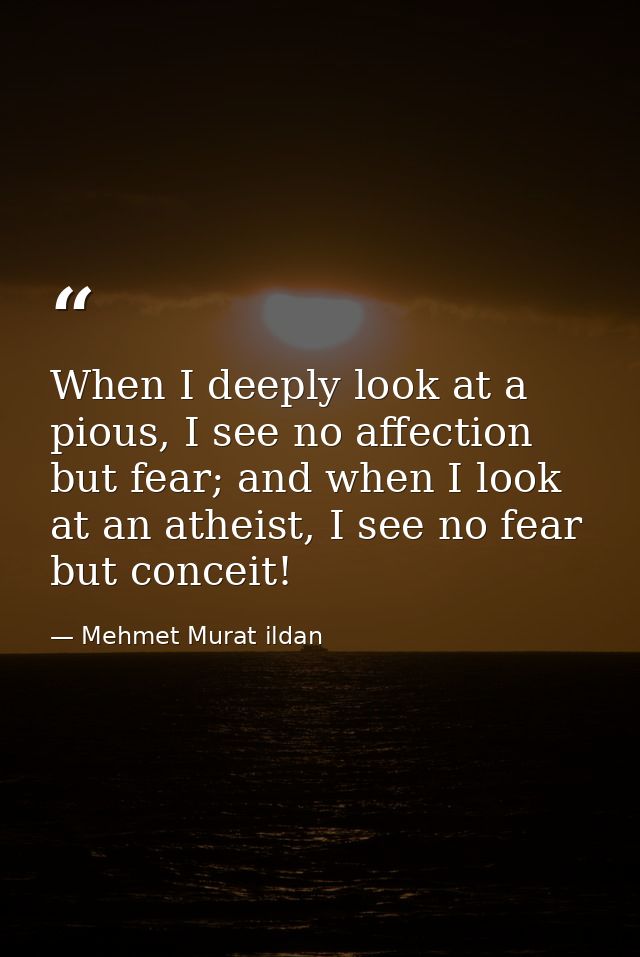 When I deeply look at a pious, I see no affection but fear; and when I look at an atheist, I see no fear but conceit! — Mehmet Murat ildan