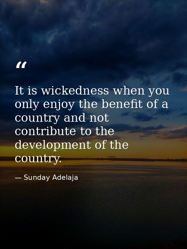 It is wickedness when you only enjoy the benefit of a country and not contribute to the development of the country. — Sunday Adelaja