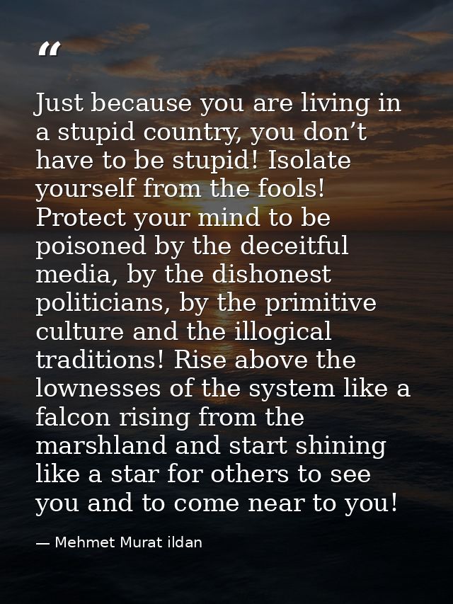 Just because you are living in a stupid country, you don’t have to be stupid! Isolate yourself from the fools! Protect y — Mehmet Murat ildan