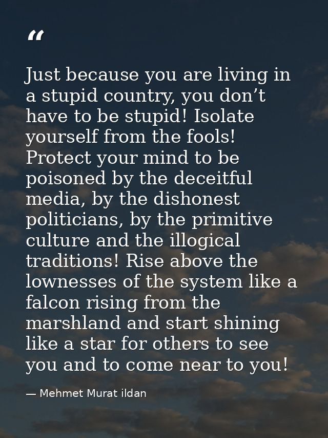 Just because you are living in a stupid country, you don’t have to be stupid! Isolate yourself from the fools! Protect y — Mehmet Murat ildan