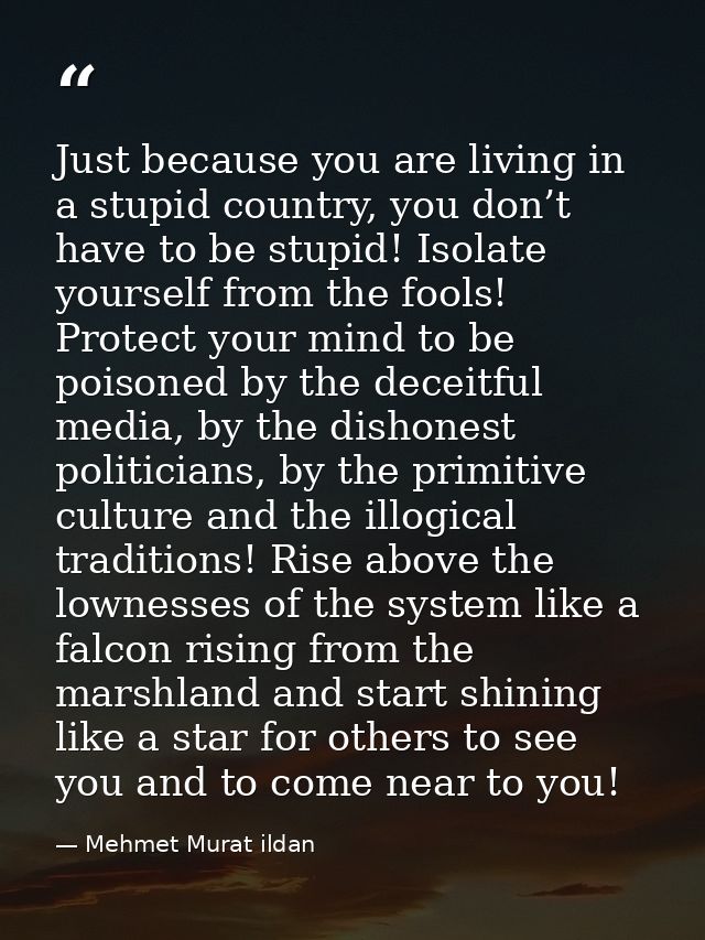 Just because you are living in a stupid country, you don’t have to be stupid! Isolate yourself from the fools! Protect y — Mehmet Murat ildan