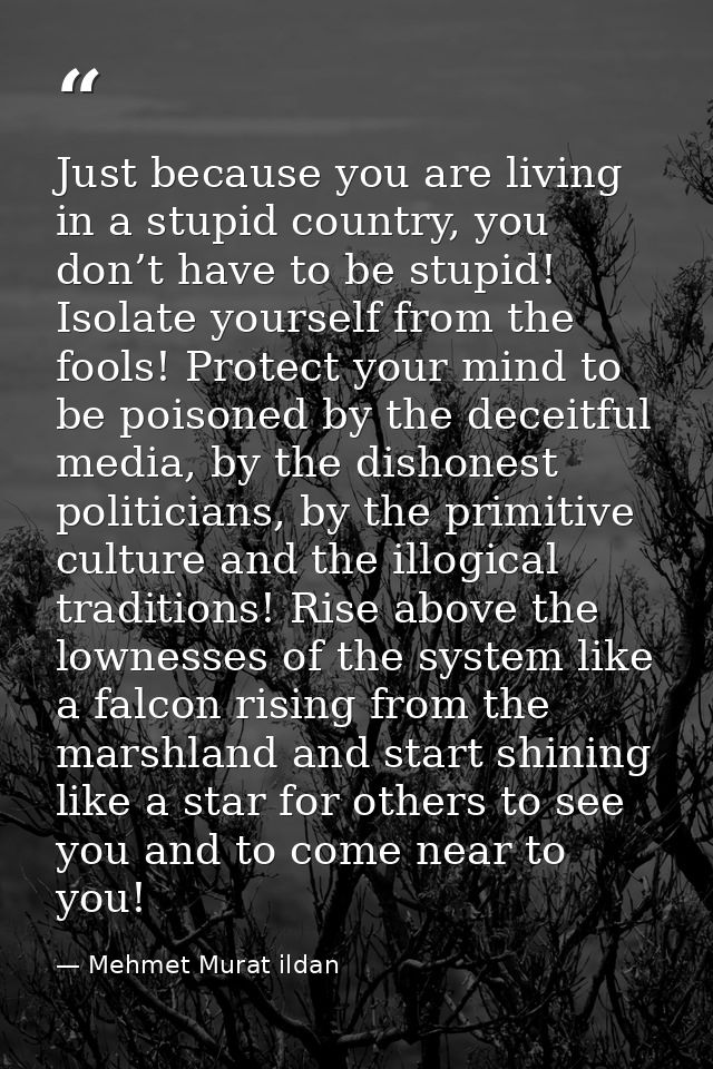 Just because you are living in a stupid country, you don’t have to be stupid! Isolate yourself from the fools! Protect y — Mehmet Murat ildan