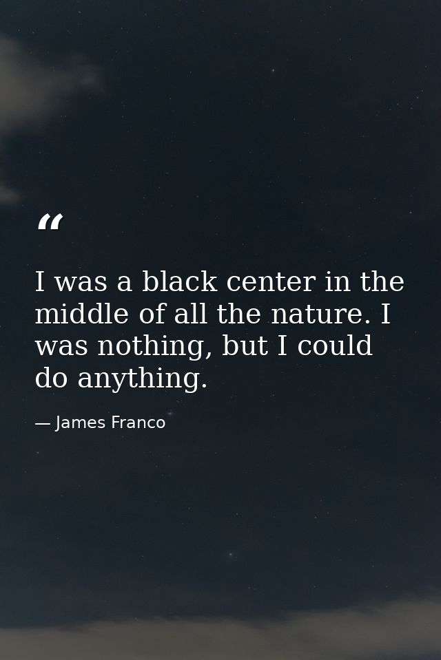 I was a black center in the middle of all the nature. I was nothing, but I could do anything. — James Franco