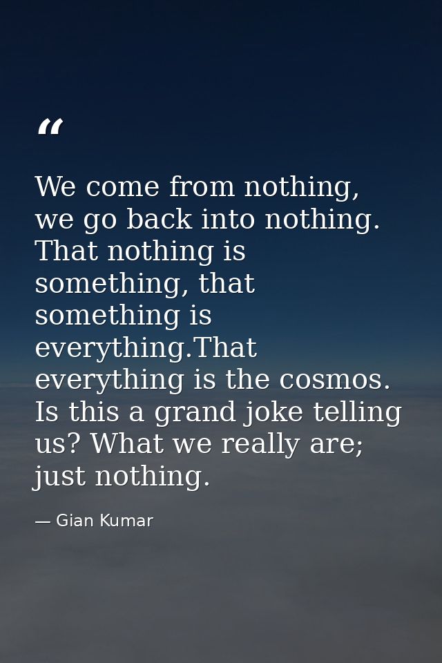 We come from nothing, we go back into nothing. That nothing is something, that something is everything.That everything i — Gian Kumar
