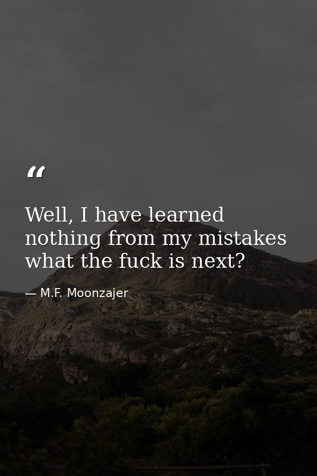 Well, I have learned nothing from my mistakes what the fuck is next? — M.F. Moonzajer