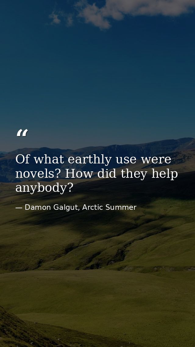 Of what earthly use were novels? How did they help anybody? — Damon Galgut, Arctic Summer
