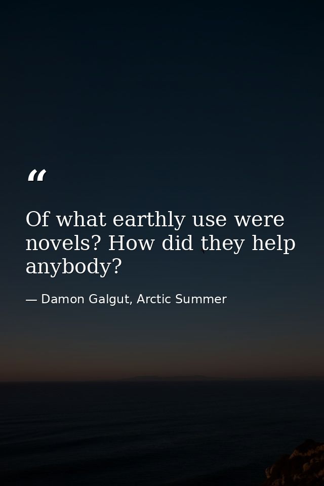Of what earthly use were novels? How did they help anybody? — Damon Galgut, Arctic Summer